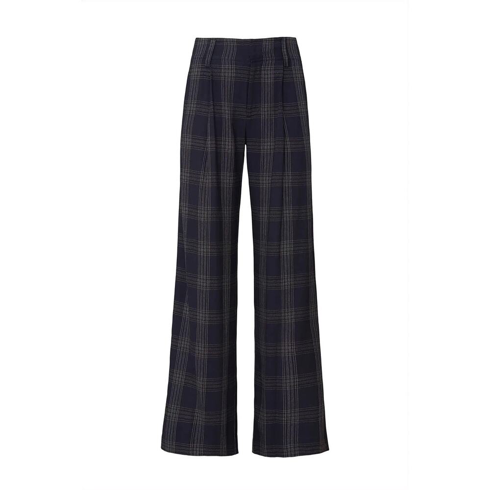 Vince Navy Wide Leg Plaid Trousers Size 0